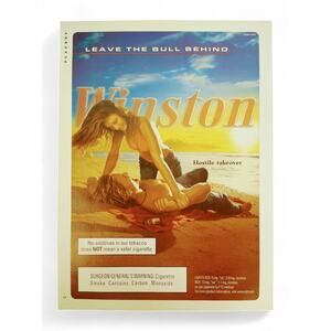 2004 Winston Print Ad Woman Pinning‎ Man on Beach Hostile Takeover Tobacco Scene